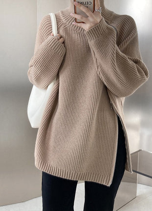 Double-headed Zipper Turtleneck Sweater Coat Loose Plus Size Knitwear