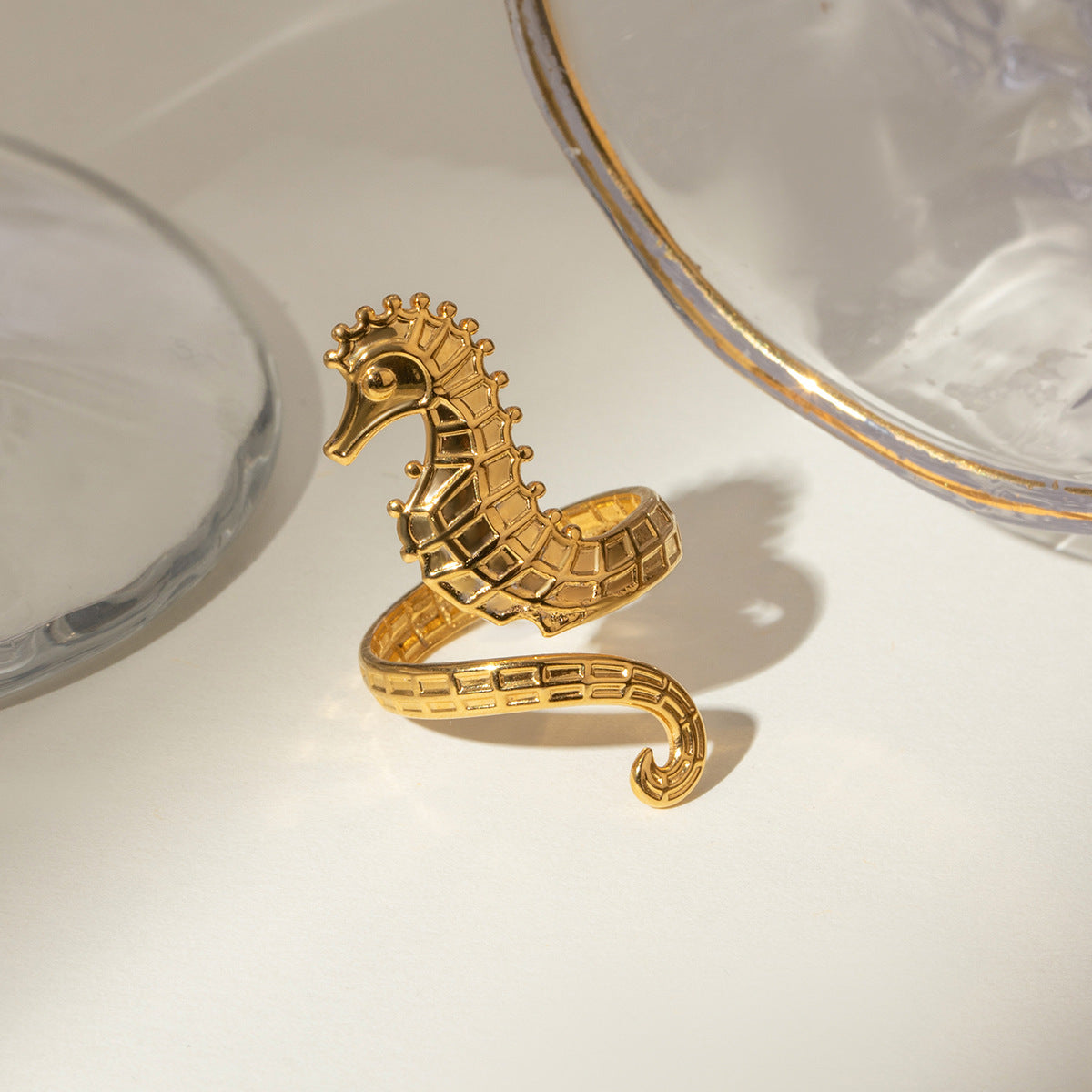 Hot New Items at Buy Center: Ocean 18K Gold Stainless Steel Seahorse Opening Ring