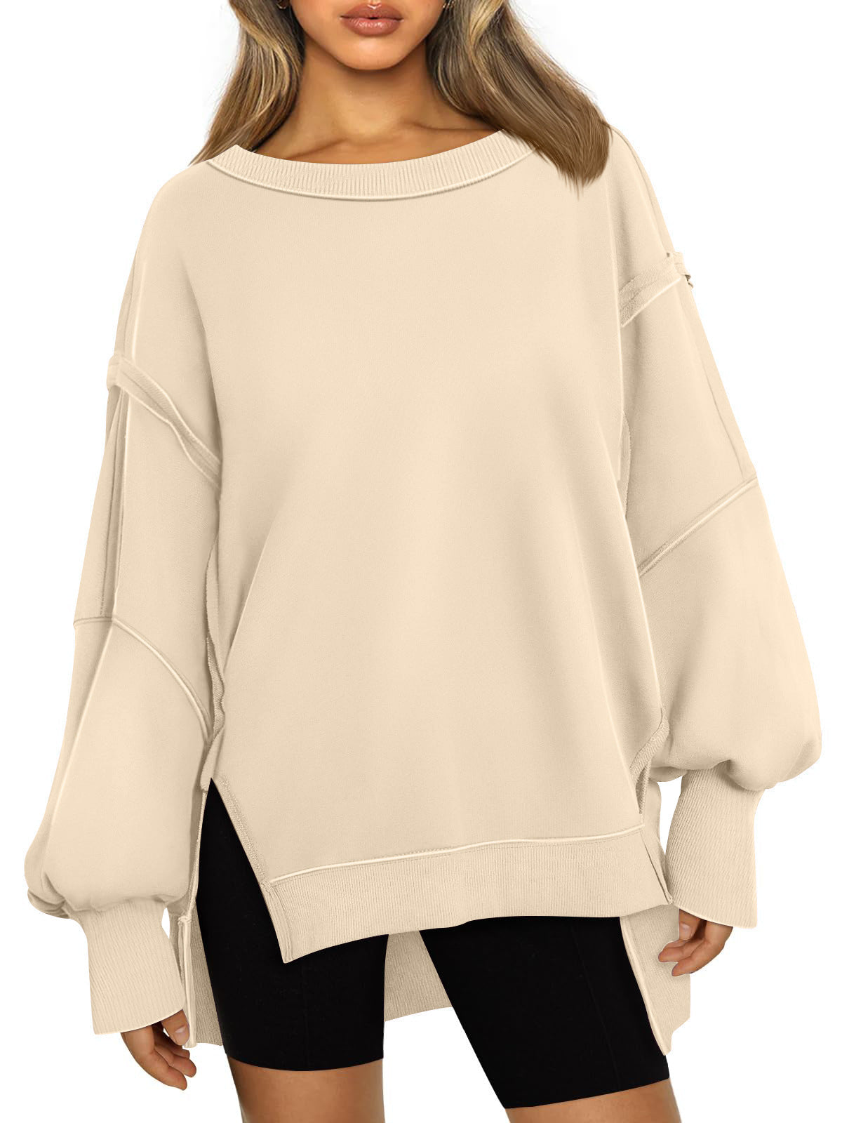 Fresh Arrivals at Buy Center: Women's Hooded Fashion Round-neck Sweater Apricot