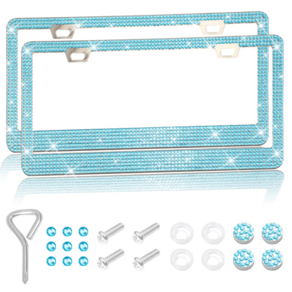 Newly Released at Buy Center: Fresh on the Scene at Buy Center: Stick-on Crystals License Plate Frame US Standard Acrylic Diamond License Plate Frame Double Piece Water Blue