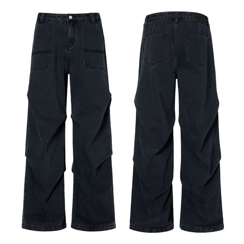 Pantalon droit patchwork Paratrooper facile à assortir, jean noir