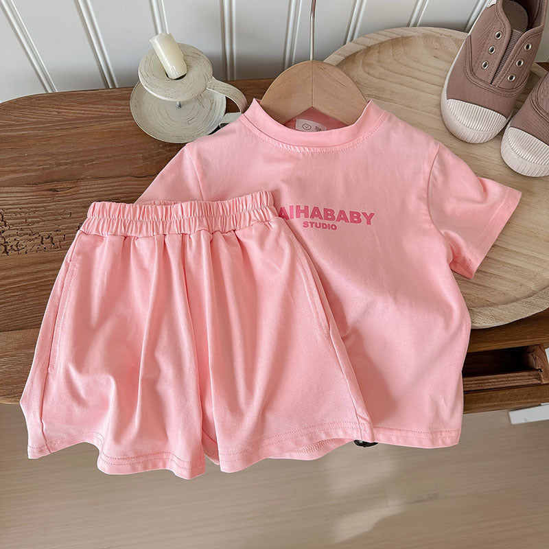 New at Buy Center: Loose Casual Comfortable Korean Style Printed Letters Brother And Sister Sports Suit Pink