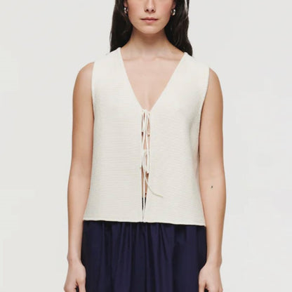 Fresh Arrivals at Buy Center: Women's Top Fashion Tie Dehaired Angora Vest White