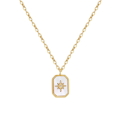 New at Buy Center: French Geometric White Shell Eight Awn Star Geometric Necklace Gold