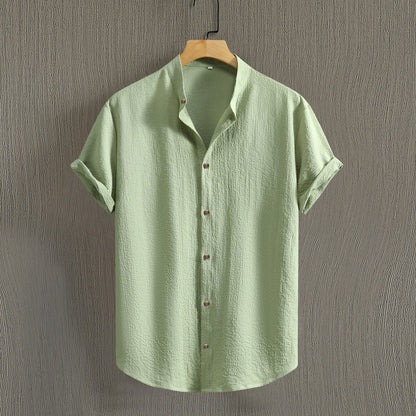 Fresh on the Scene at Buy Center: Men's Fashion Casual Stand Collar Short Sleeve Shirt Army Green