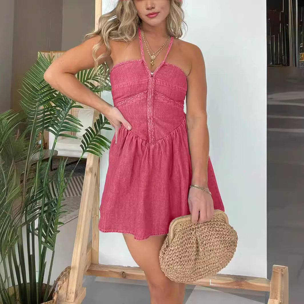 New Fashion Women's Halter Denim Dress