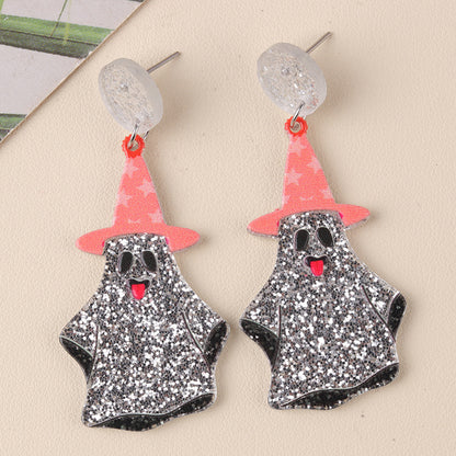 New Halloween Series Acrylic Earrings For Women Silver Ghost