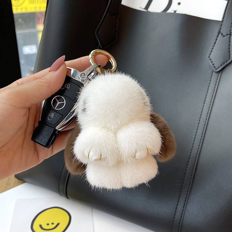 Porte-clés pendentif lapin rouge mignon en peluche de vison