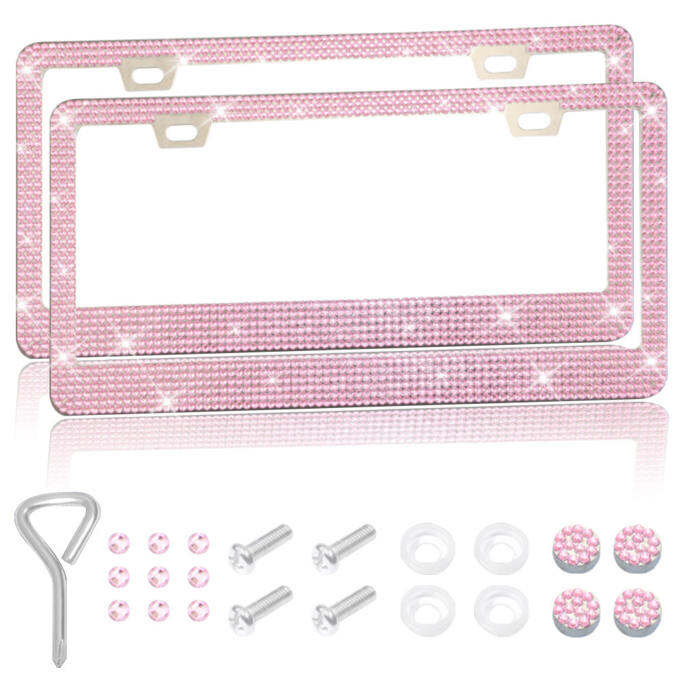 Newly Released at Buy Center: Fresh on the Scene at Buy Center: Stick-on Crystals License Plate Frame US Standard Acrylic Diamond License Plate Frame Double Light Pink