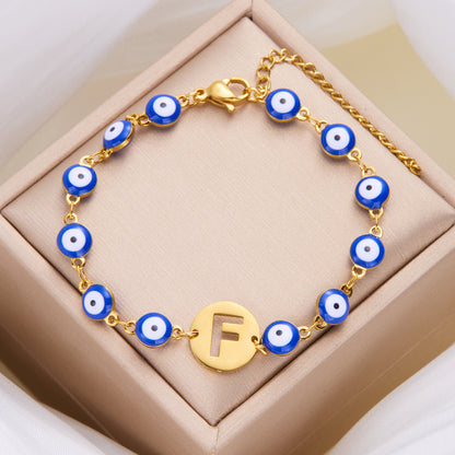 Just Arrived at Buy Center: Women's High-grade Stainless Steel Blue Eyes Fashion Hollowed-out 26 Letter Bracelet F