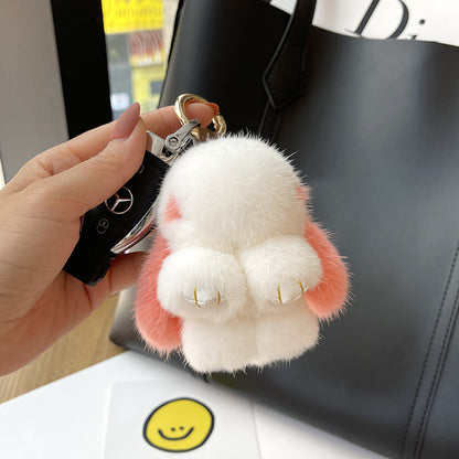 Porte-clés pendentif lapin rouge mignon en peluche de vison