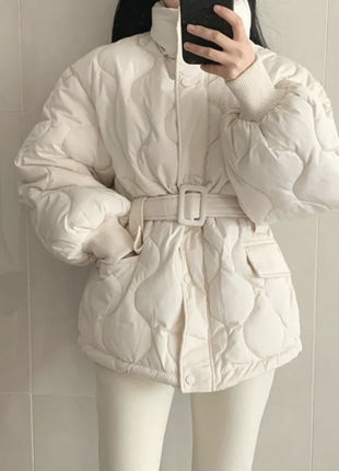 Manteau en coton à manches longues et col montant pour femme