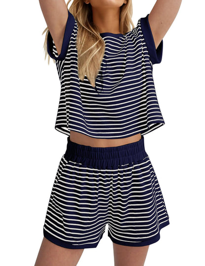 New Fashion Striped Contrast Color Suit Women Blue Background And White