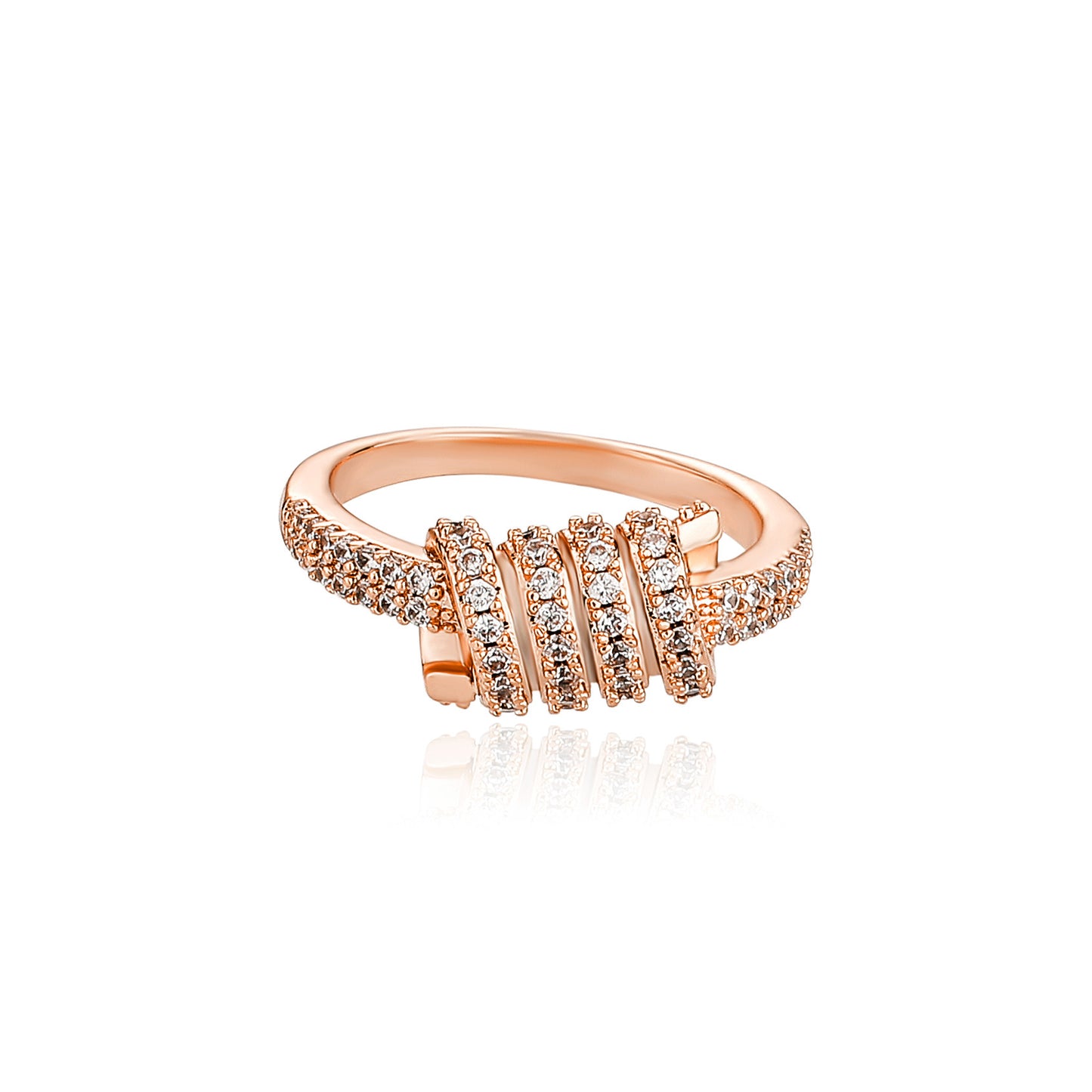 Now Available at Buy Center: Wire Bends And Hitches Personality European Hip Hop Zircon Ring Rose Gold