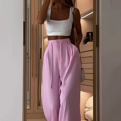 Fresh Arrivals at Buy Center: Women's Suit Summer Fashion Casual Solid Color Loose Trousers Two-piece Set