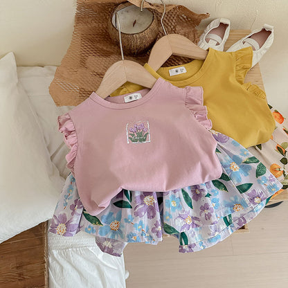 Newly Arrived at Buy Center: European And American Children's Butterfly Printed T-shirt Two-piece Set