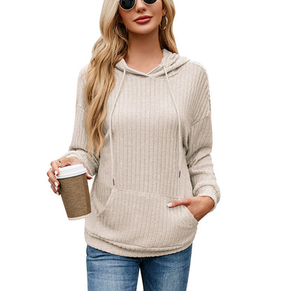 Fresh Arrivals at Buy Center: Women's Knitwear Hooded Sunken Stripe Kangaroo Pocket Sweatshirt