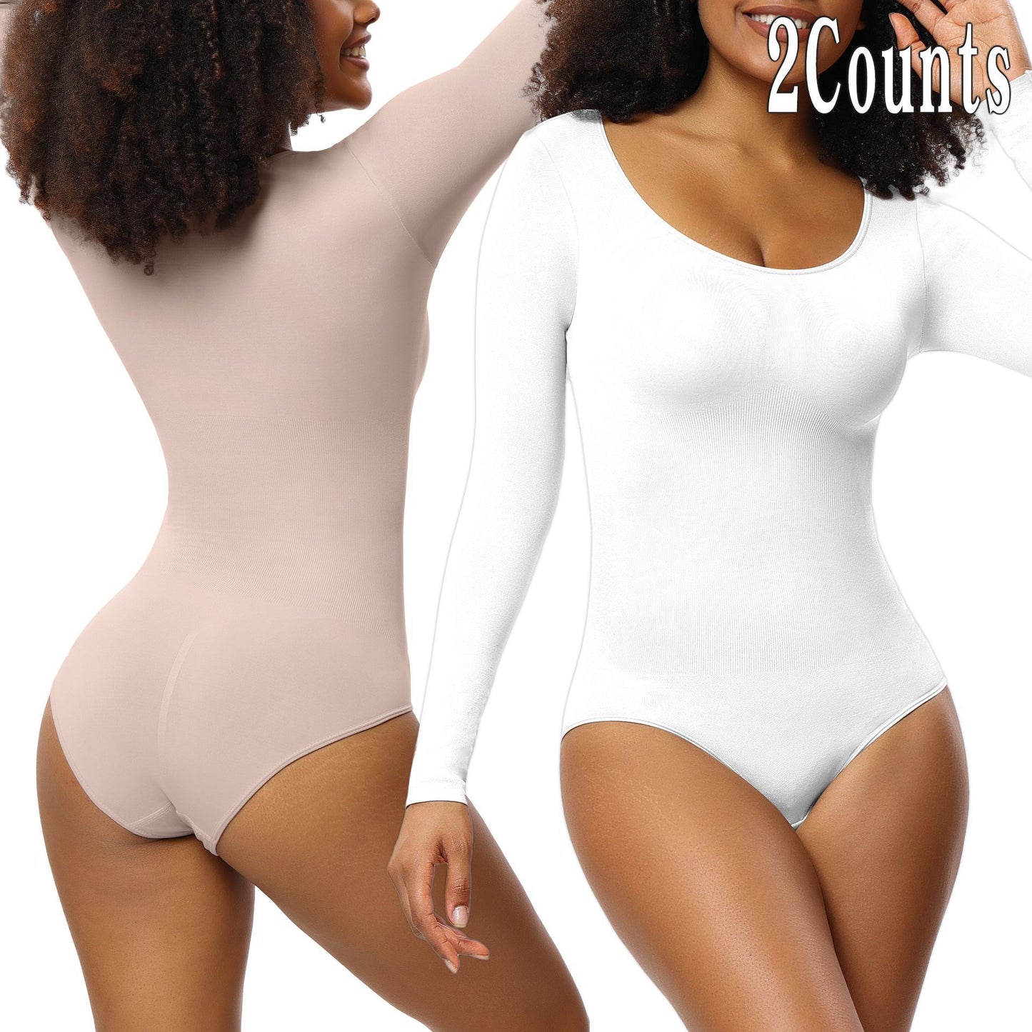 New Jumpsuit Women's Bottoming Shirt Long Sleeve Corset One-piece Corset Skin White 2PCs Set