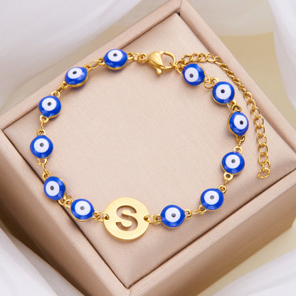 Just Arrived at Buy Center: Women's High-grade Stainless Steel Blue Eyes Fashion Hollowed-out 26 Letter Bracelet S