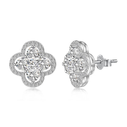 Trending Now at Buy Center: Sterling Silver Four Leaf Clover Ear Stud Female Niche Zircon DY1D0339SWWH Silver