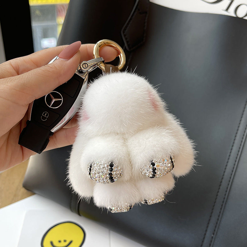 Porte-clés pendentif lapin rouge mignon en peluche de vison