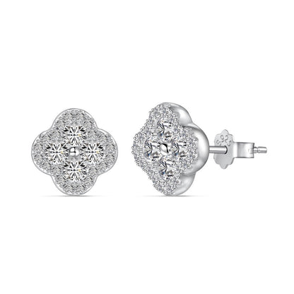 Trending Now at Buy Center: Sterling Silver Four Leaf Clover Ear Stud Female Niche Zircon DY1D0326SWWH Silver