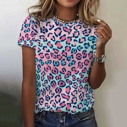 Just Arrived at Buy Center: Fashion Leopard Print Casual Short Sleeve 3e5Z5JN