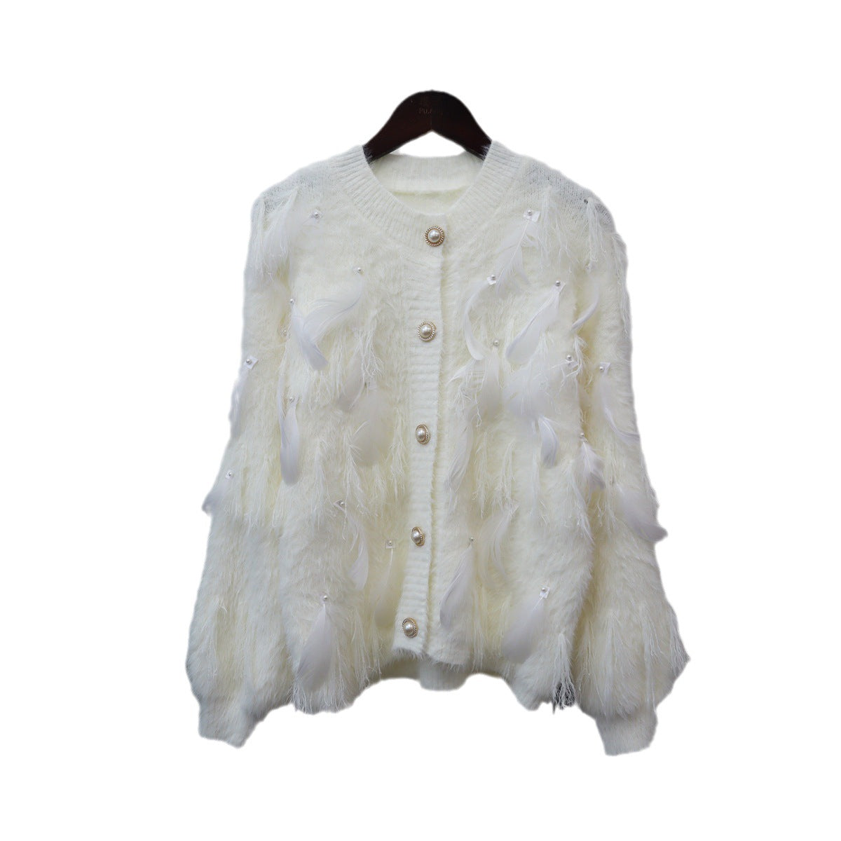 Just Arrived at Buy Center: Artificial Mink Fur Gentle Design Feather Beaded Tassel Knitted Cardigan Sweater Coat