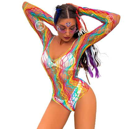 Just Arrived at Buy Center: Female Rainbow Striped Hollow One-piece Swimsuit