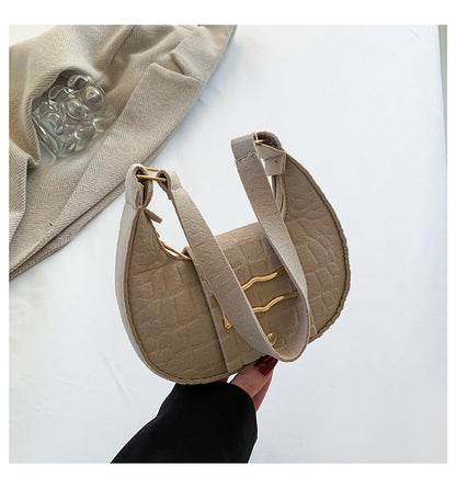 New Felt Shoulder Underarm Bag Fashion Simple Saddle Bag Khaki