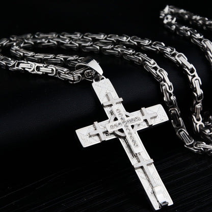 Now Available at Buy Center: Men's Creative National Fashion Personality Multi-layer Cross Jeweled Pendant Titanium Steel Necklace