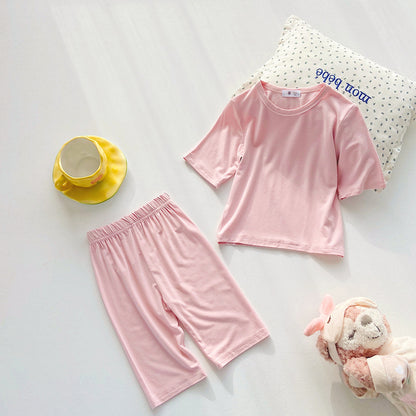 Hot New Items at Buy Center: Modal Children's Pajamas Short-sleeved Thin Bellyband Homewear Suit Nude Pink