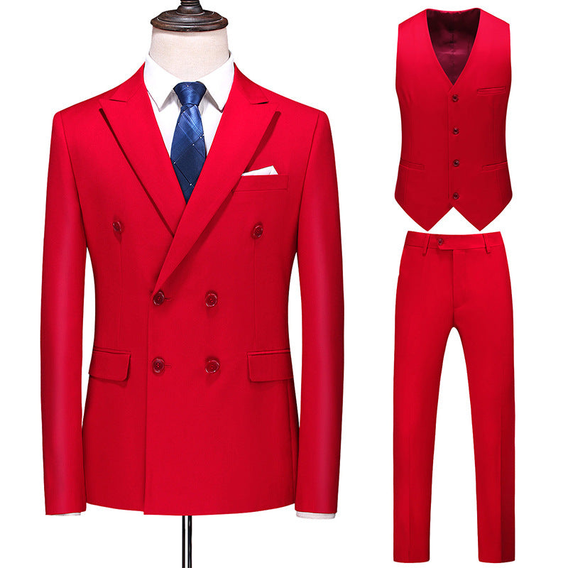 Hot New Arrivals at Buy Center: Men's Oversized Double Breasted Solid Color Suit Three Piece Set Bright Red