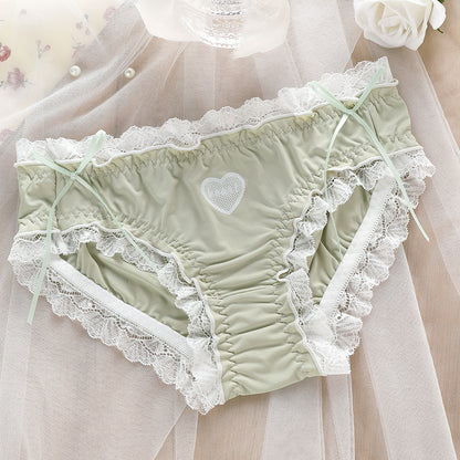 Just Arrived at Buy Center: Soft Ice Silk Underwear Women's Double-layer Antibacterial Lace Lace Briefs Green