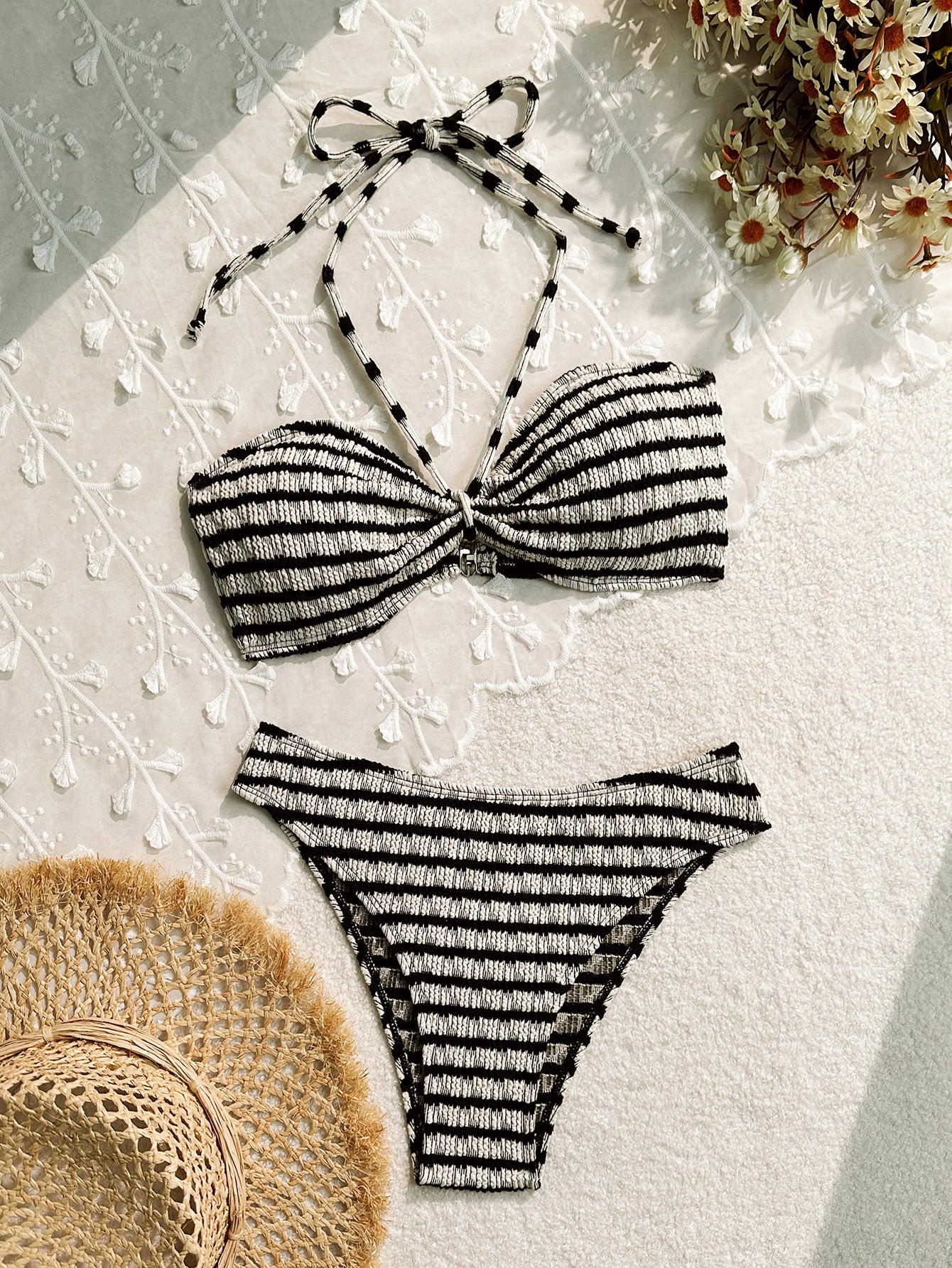 Trending Now at Buy Center: Bikini Split Striped Printed Swimsuit For Women Black