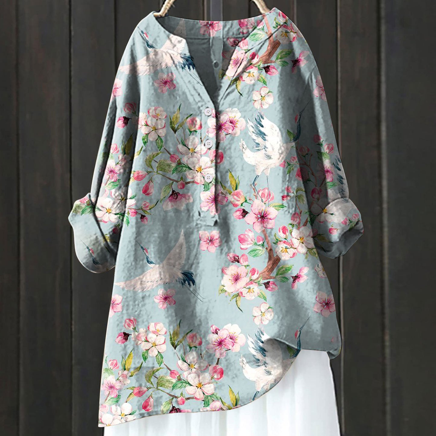 Trending Now at Buy Center: Long Sleeve Chinese Style Slub Linen Comfort Printing All-matching Shirt XL240533 HCY11