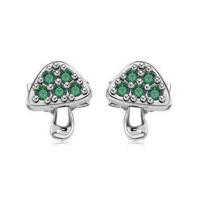 Newly Released at Buy Center: Silver S925 Green Round Zirconium Inlaid Mushroom Left And Right Symmetrical Design Small And Delicate Ear Stud DY1D0379 S W GN 925 Silver