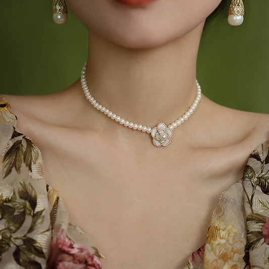 Hot New Items at Buy Center: Real Gold Plated French Royal Style Pearl Flower Necklace Artistic Retro