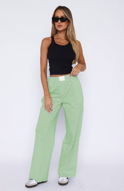 New Women's Simple Striped Trousers Temperament Commute Green