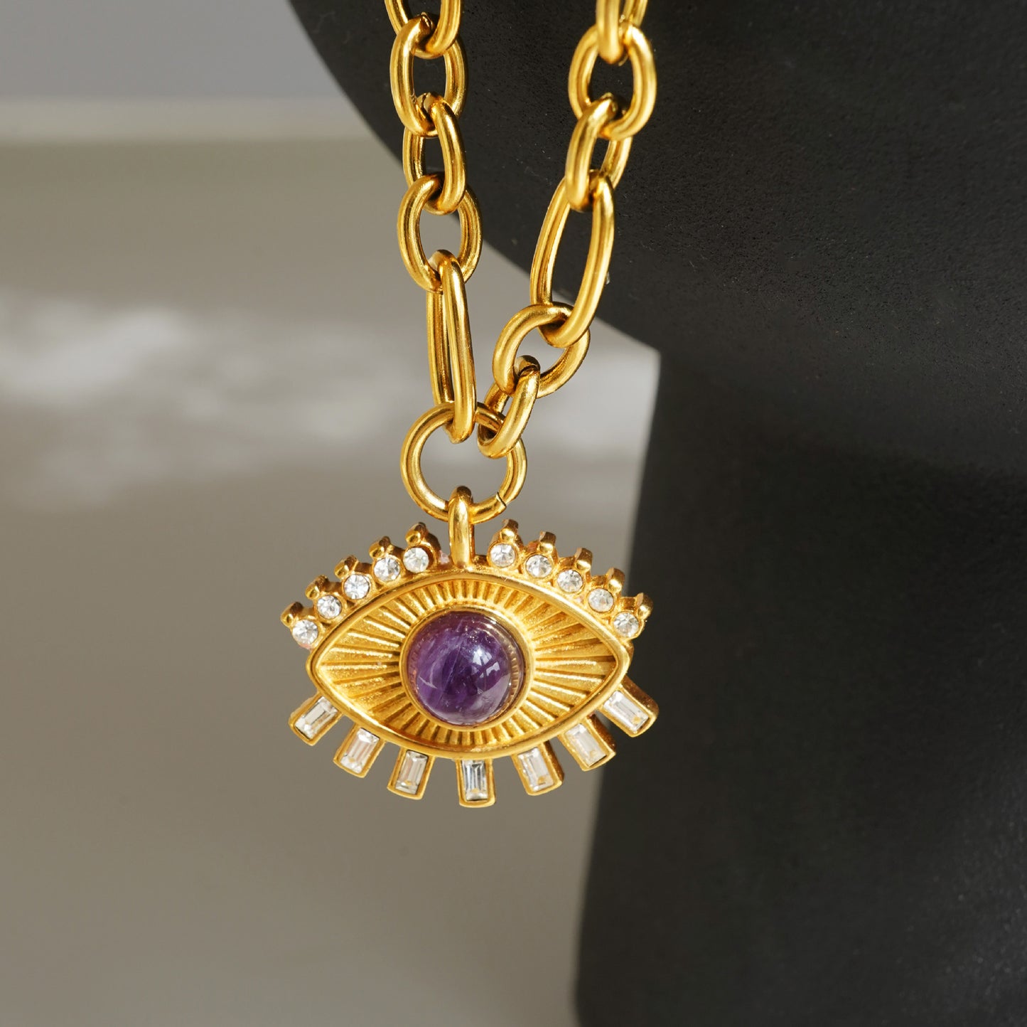 Fresh Arrivals at Buy Center: Women's 18K Gold Plated Titanium Steel Lucky Eye Zircon Pendant Necklace Gold