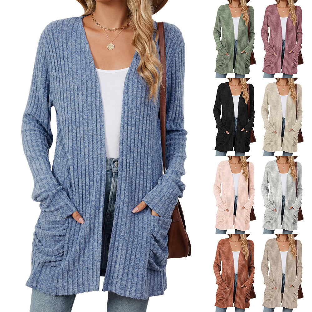 Just Arrived at Buy Center: Solid Color Pocket Long Sleeve Bottoming Cardigan Knitwear