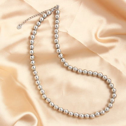 Trending Now at Buy Center: 4-10mm Stainless Steel Beads Silver Beaded Necklace NR113 Silver 8mm