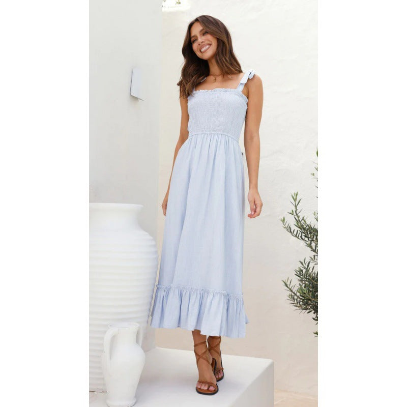 Hot New Items at Buy Center: Smocking Simple Solid Color Camisole Dress Light Blue