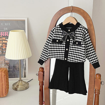 Hot New Items at Buy Center: Girls' Coat Wool Bowknot Chanel Style Sweater Autumn And Winter Clothing Black Suit