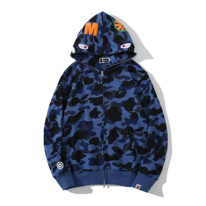 Fresh Arrivals at Buy Center: Classic Shark Camouflage Hooded Cardigan Zipper Terry Blue