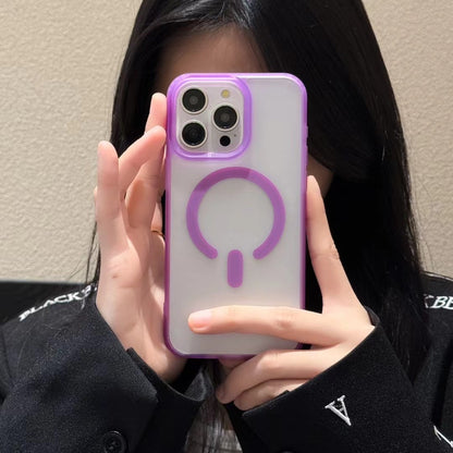 Fresh on the Scene at Buy Center: Color Acrylic Skin Feeling Frosted Magnetic Suction Phone Case Matte Purple Edge