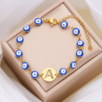 Just Arrived at Buy Center: Women's High-grade Stainless Steel Blue Eyes Fashion Hollowed-out 26 Letter Bracelet A