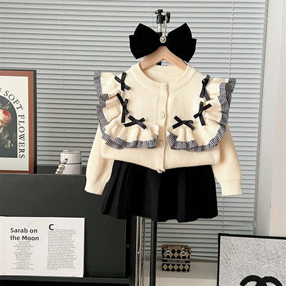 Just Arrived at Buy Center: Internet Celebrity Ruffled Bow Little Princess Suit Beige Bow Ruffled Suit