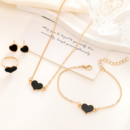 New Simple Love Jewelry Women's Fashion Necklace Suit CK0400 Black Set Of 4