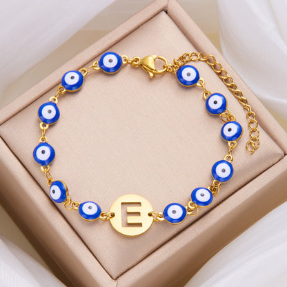 Just Arrived at Buy Center: Women's High-grade Stainless Steel Blue Eyes Fashion Hollowed-out 26 Letter Bracelet E